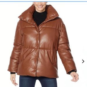 Avec les Filles faux leather puffer coat in brown size M.